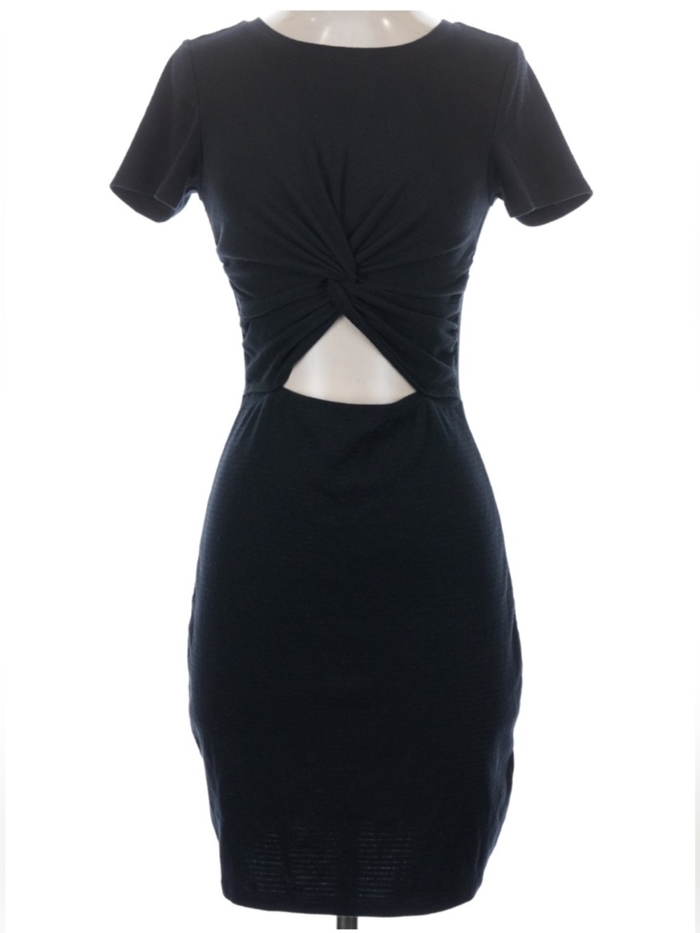 Abercrombie & Fitch Ribbed Black Knot-Front Cutout Dress